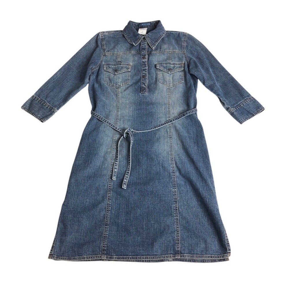 Vintage Y2k Old Navy Denim Shirt Dress Womens 8 Stretch Jumper Western Cottage